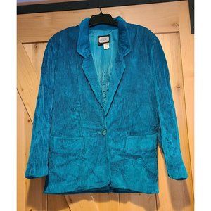 Vintage Toff's Women's Size 10 Corduroy Blazer Jacket Teal Green Button Lined